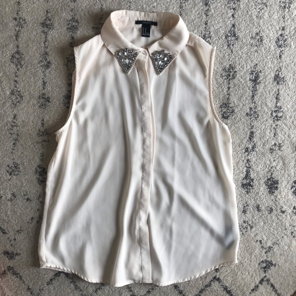 Button up blush shirt with jeweled collar
